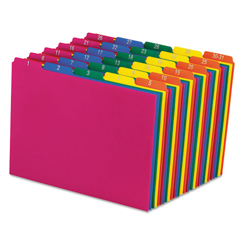 Poly Top Tab File Guides, 1/5-Cut Top Tab, 1 to 30-31, 8.5 x 11, Assorted Colors, 31/Set-(PFX40143)