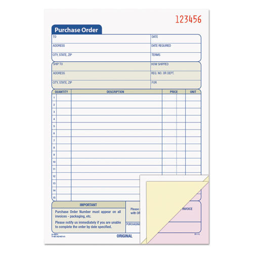 Purchase Order Book, 15 Lines, Three-Part Carbonless, 5.56 x 8.44, 50 Forms Total-(TOP46141)