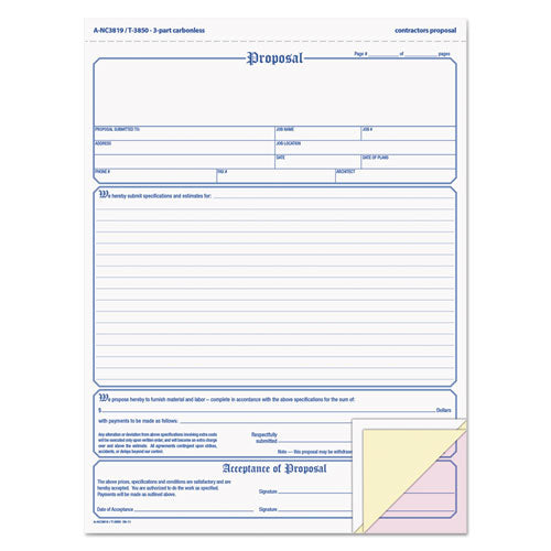 Proposal Form, Three-Part Carbonless, 11 x 8.5, 50 Forms Total-(TOP3850)