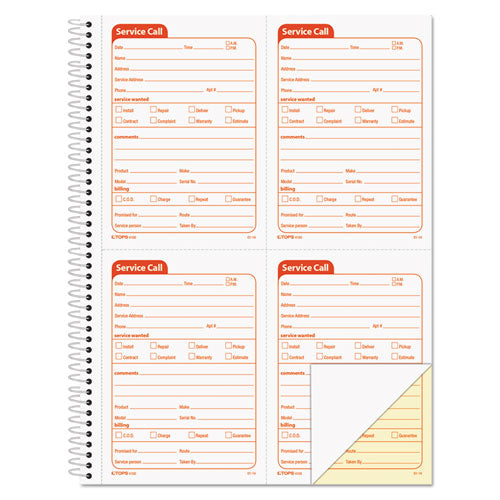 Service Call Book, Two-Part Carbonless, 5.5 x 3.88, 4 Forms/Sheet, 200 Forms Total-(TOP4100)