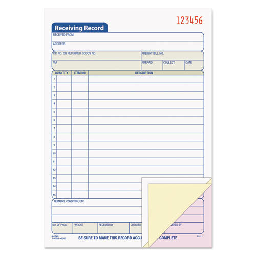 Receiving Record Book, Three-Part Carbonless, 5.56 x 7.94, 50 Forms Total-(TOP46260)