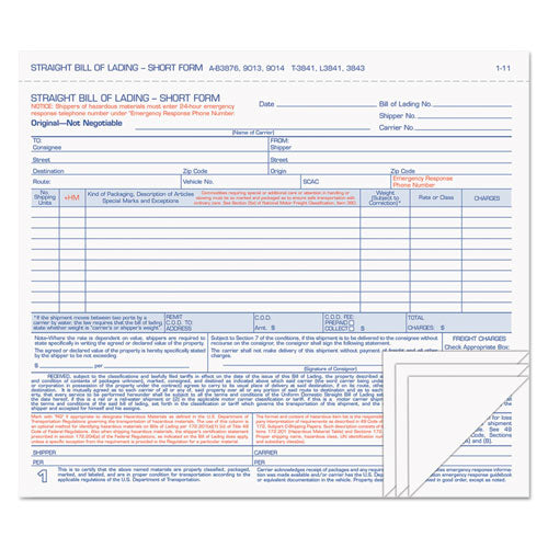 Hazardous Material Short Form, Four-Part Carbonless, 8.5 x 7, 50 Forms Total-(TOP3843)