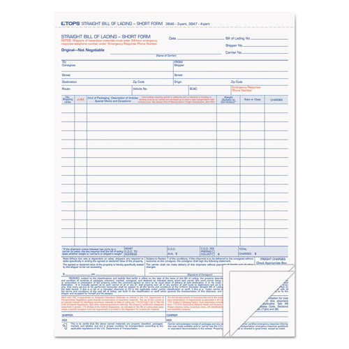 Bill of Lading, Three-Part Carbonless, 8.5 x 11, 50 Forms Total-(TOP3846)