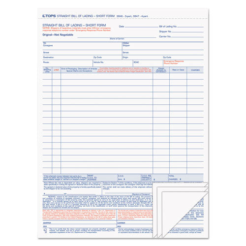 Bill of Lading, Four-Part Carbonless, 8.5 x 11, 50 Forms Total-(TOP3847)