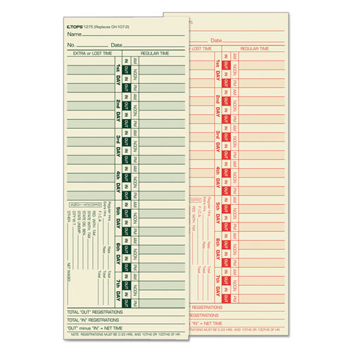 Time Clock Cards, Replacement for CH-107-2, Two Sides, 3.5 x 9, 500/Box-(TOP1275)