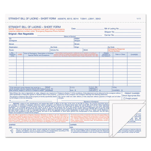 Hazardous Material Short Form, Three-Part Carbonless, 7 x 8.5, 50 Forms Total-(TOP3841)