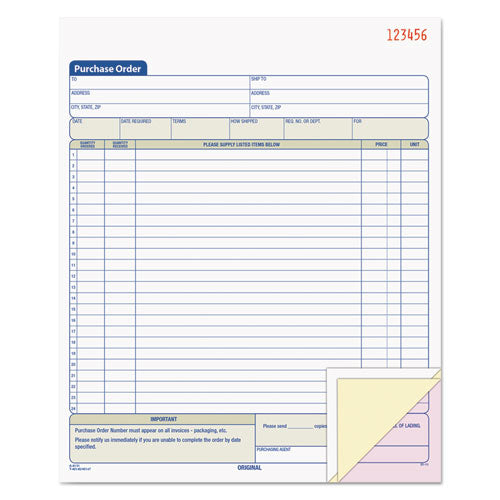 Purchase Order Book, 22 Lines, Three-Part Carbonless, 8.38 x 10.19, 50 Forms Total-(TOP46147)