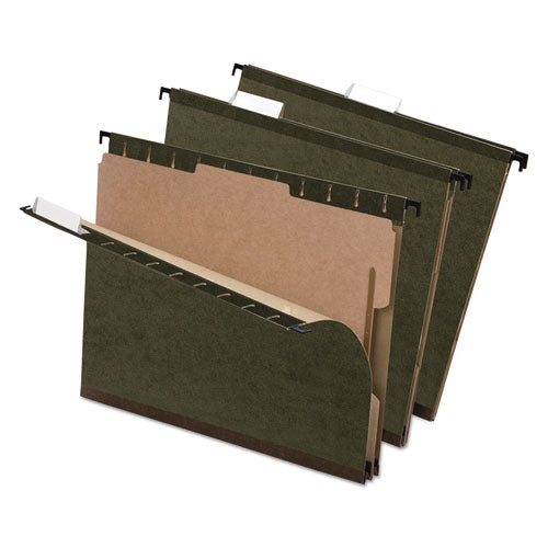 SureHook Reinforced Hanging Divider Folders, 2" Expansion, 1 Divider, 4 Fasteners, Letter Size, Green Exterior, 10/Box-(PFX59253)