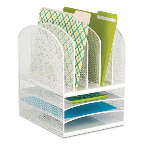 Onyx Mesh Desk Organizer with Five Vertical and Three Horizontal Sections, Letter Size Files, 11.5" x 9.5" x 13", White-(SAF3266WH)