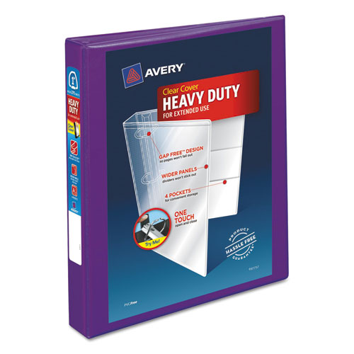 Heavy-Duty View Binder with DuraHinge and One Touch EZD Rings, 3 Rings, 1" Capacity, 11 x 8.5, Purple-(AVE79771)