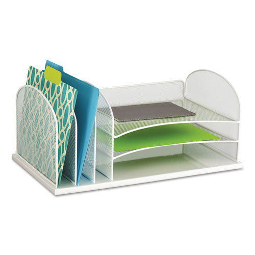 Onyx Desk Organizer with Three Horizontal and Three Upright Sections, Letter Size Files, 19.5 x 11.5 x 8.25, White-(SAF3254WH)