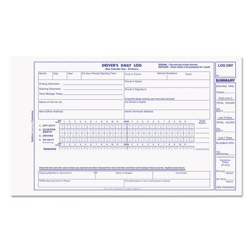 Drivers Daily Log Book, Two-Part Carbonless, 8.75 x 5.38, 31 Forms Total-(REDS5031NCL)