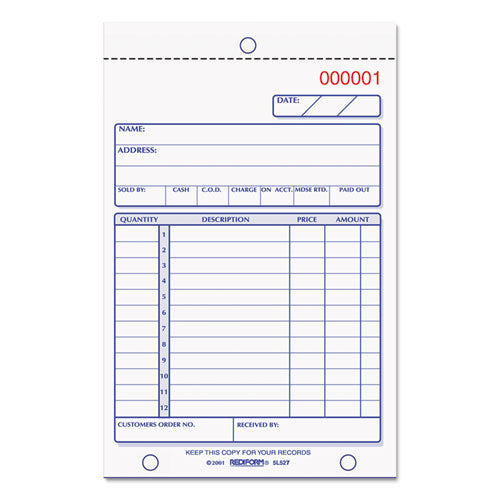 Sales Book, 12 Lines, Two-Part Carbonless, 4.25 x 6.38, 50 Forms Total-(RED5L527)