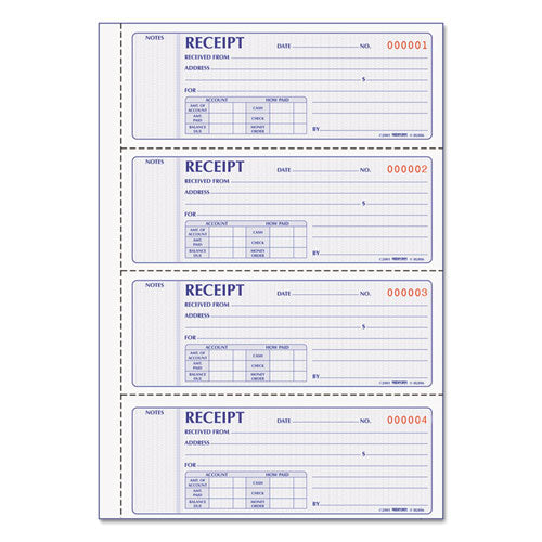 Money Receipt Book, Softcover, Two-Part Carbonless, 7 x 2.75, 4 Forms/Sheet, 200 Forms Total-(RED8L806)