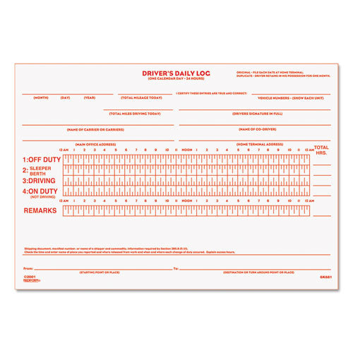 Drivers Daily Log Book with Daily Record and Hours Summary, Two-Part Carbonless, 7.88 x 5.5, 31 Forms Total-(RED6K681)