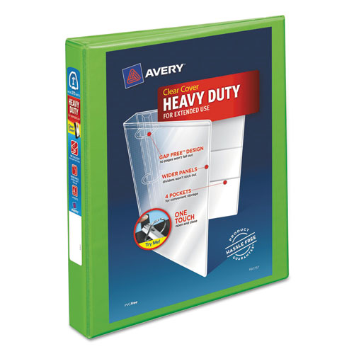 Heavy-Duty View Binder with DuraHinge and One Touch EZD Rings, 3 Rings, 1" Capacity, 11 x 8.5, Chartreuse-(AVE79770)