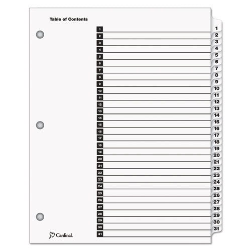 OneStep Printable Table of Contents and Dividers, 31-Tab, 1 to 31, 11 x 8.5, White, White Tabs, 1 Set-(CRD60113)