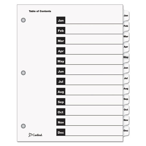 OneStep Printable Table of Contents and Dividers, 12-Tab, Jan. to Dec., 11 x 8.5, White, White Tabs, 1 Set-(CRD60313)