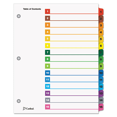 OneStep Printable Table of Contents and Dividers, 15-Tab, 1 to 15, 11 x 8.5, White, Assorted Tabs, 1 Set-(CRD61518)