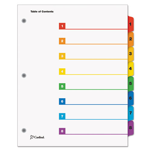 QuickStep OneStep Printable Table of Contents and Dividers, 8-Tab, 1 to 8, 11 x 8.5, White, Assorted Tabs, 24 Sets-(CRD60838)