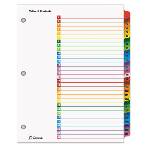 OneStep Printable Table of Contents and Dividers, 31-Tab, 1 to 31, 11 x 8.5, White, Assorted Tabs, 1 Set-(CRD60118)