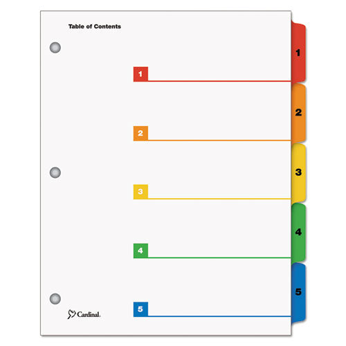 OneStep Printable Table of Contents and Dividers, 5-Tab, 1 to 5, 11 x 8.5, White, Assorted Tabs, 1 Set-(CRD60518)