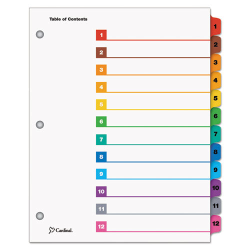 OneStep Printable Table of Contents and Dividers, 12-Tab, 1 to 12, 11 x 8.5, White, Assorted Tabs, 1 Set-(CRD61218)