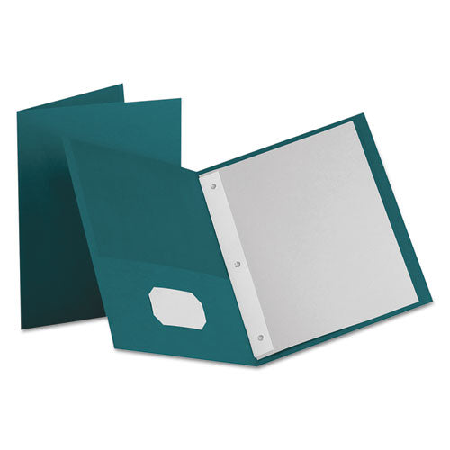 Twin-Pocket Folders with 3 Fasteners, 0.5" Capacity, 11 x 8.5, Teal, 25/Box-(OXF57755)