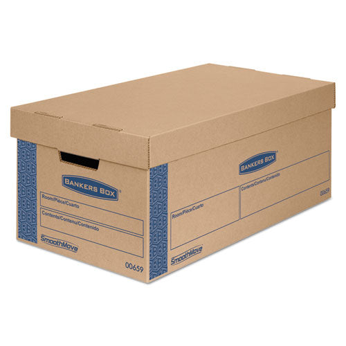 SmoothMove Prime Moving/Storage Boxes, Lift-Off Lid, Half Slotted Container, Small, 12" x 24" x 10", Brown/Blue, 8/Carton-(FEL0065901)