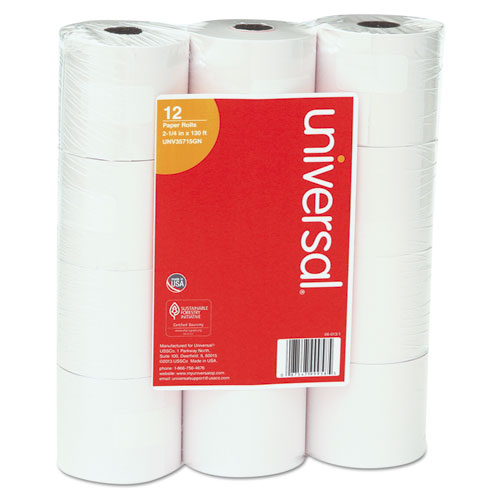 Impact and Inkjet Print Bond Paper Rolls, 0.5" Core, 2.25" x 130 ft, White, 12/Pack-(UNV35715GN)