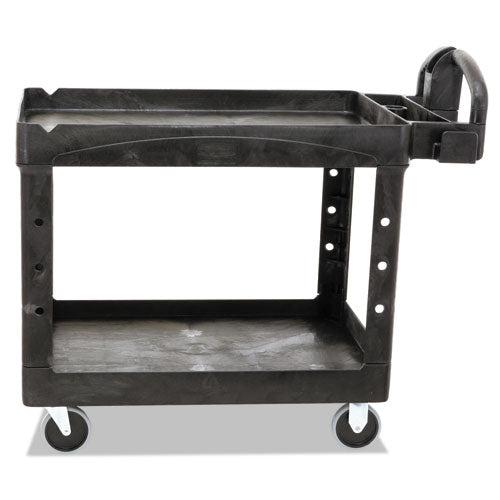 Heavy-Duty Utility Cart with Lipped Shelves, Plastic, 2 Shelves, 500 lb Capacity, 25.9" x 45.2" x 32.2", Black-(RCP452088BK)