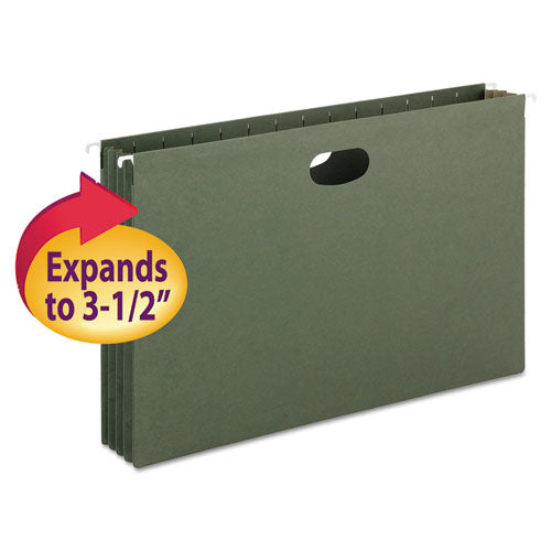 Hanging Pockets with Full-Height Gusset, 1 Section, 3.5" Capacity, Legal Size, Standard Green, 10/Box-(SMD64320)