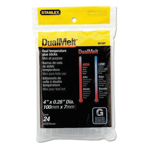 Dual Temperature Mini Glue Sticks, 0.28" x 4", Dries Clear, 24/Pack-(BOSGS10DT)