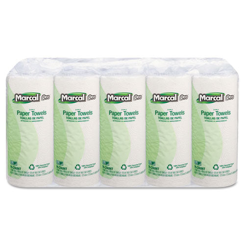 100% Premium Recycled Perforated Kitchen Roll Towels, 2-Ply, 11 x 9, White, 70/Roll, 15 Rolls/Carton-(MRC610)