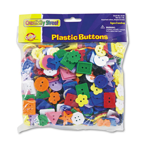 Plastic Button Assortment, 1 lb, Assorted Colors/Shapes/Sizes-(CKC6120)