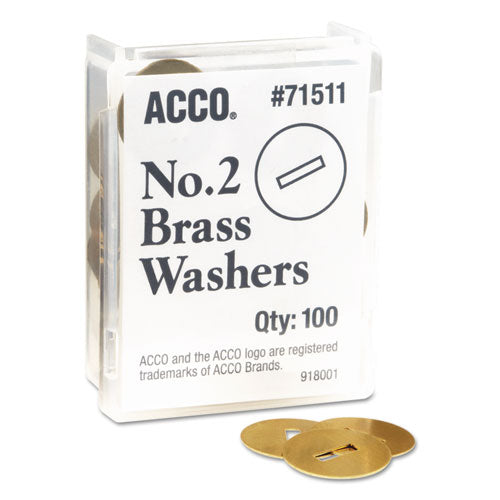 #2 Washers for Two-Prong Fasteners, 1.25" Diameter, Brass, 100/Box-(ACC71511)