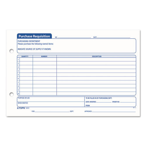 Purchase Requisition Pad, One-Part (No Copies), 5.5 x 8.5, 100 Forms/Pad, 2 Pads/Pack-(TOP32431)