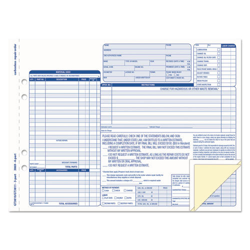 Auto Repair Four-Part Order Form, Four-Part Carbonless, 11 x 8.5, 50 Forms Total-(TOP3869)