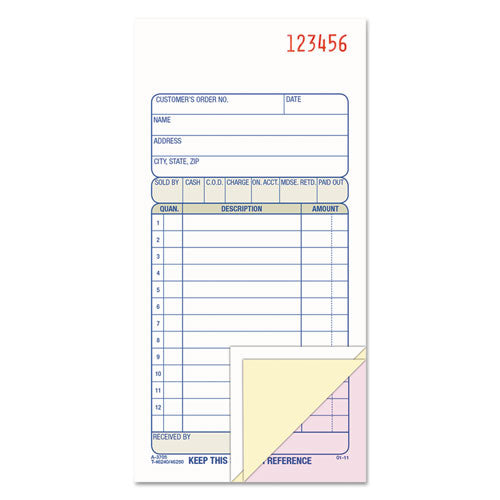 3-Part Sales Book, Three-Part Carbonless, 3.25 x 7.13, 50 Forms Total-(ABFTC3705)