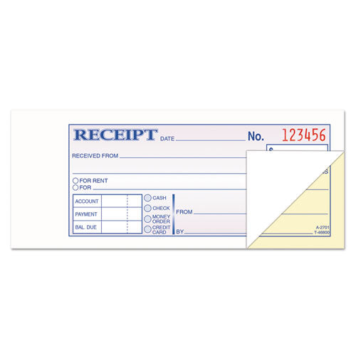 Money and Rent Receipt Books, Two-Part Carbonless, 7.19 x 2.75, 100 Forms Total-(TOP46800)