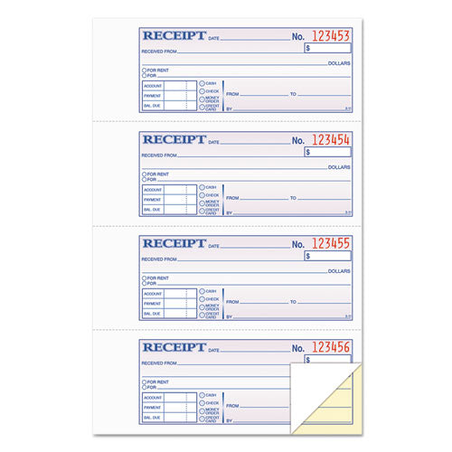 Money and Rent Receipt Books, Account + Payment Sections, Two-Part Carbonless, 7.13 x 2.75, 4 Forms/Sheet, 400 Forms Total-(TOP46816)