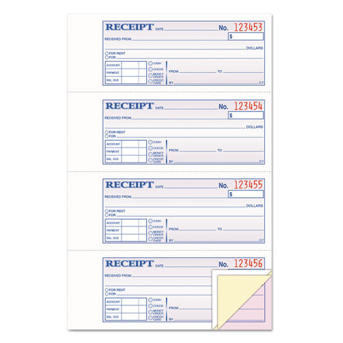 Money and Rent Receipt Book, Account + Payment Sections, Three-Part Carbonless, 7.13 x 2.75, 4 Forms/Sheet, 100 Forms Total-(TOP46808)