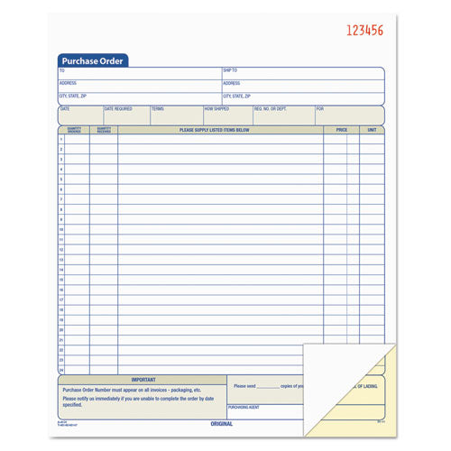 Purchase Order Book, 22 Lines, Two-Part Carbonless, 8.38 x 10.19, 50 Forms Total-(TOP46146)