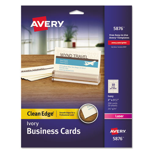 Clean Edge Business Cards, Laser, 2 x 3.5, Ivory, 200 Cards, 10 Cards/Sheet, 20 Sheets/Pack-(AVE5876)