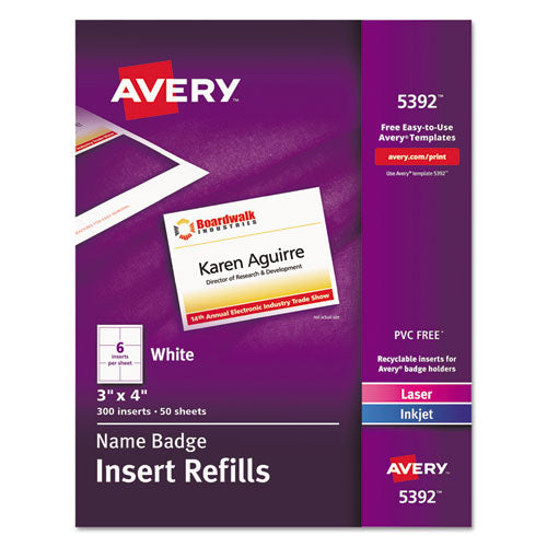 Name Badge Insert Refills, Horizontal/Vertical, 3 x 4, White, 300/Box-(AVE5392)