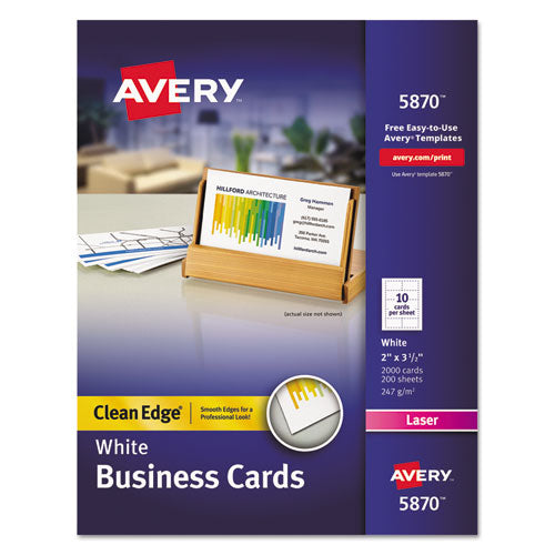 Clean Edge Business Card Value Pack, Laser, 2 x 3.5, White, 2,000 Cards, 10 Cards/Sheet, 200 Sheets/Box-(AVE5870)