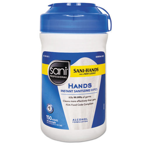 Hands Instant Sanitizing Wipes, 5 x 6, Unscented, White, 150/Canister-(NICP43572EA)