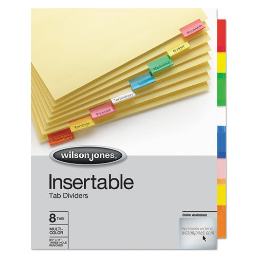 Insertable Tab Dividers, 3-Hole Punched, 8-Tab, 11 x 8.5, Buff, Assorted Tabs, 1 Set-(WLJ54311)