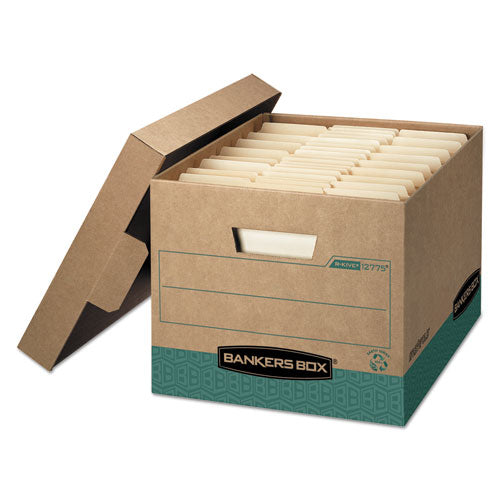 R-KIVE Heavy-Duty Storage Boxes, Letter/Legal Files, 12.75" x 16.5" x 10.38", Kraft/Green, 12/Carton-(FEL12775)