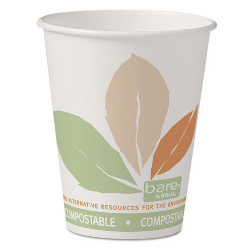 Bare Eco-Forward PLA Paper Hot Cups, 8 oz, Leaf Design, White/Green/Orange, 50/Pack-(SCC378PLABBPK)